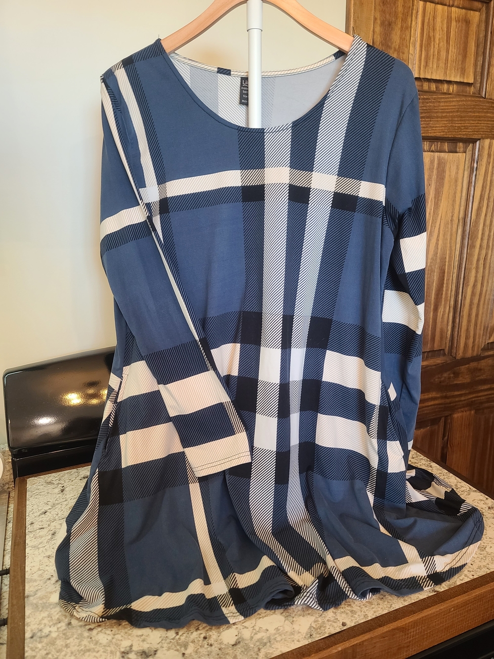Blue Plaid Long Sleeve Swing Top